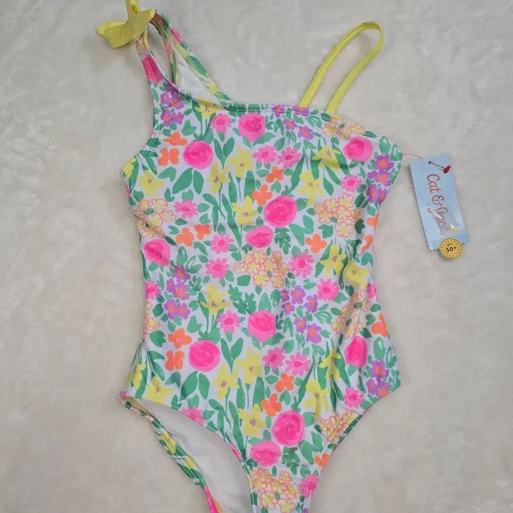 Cat & Jack Girls Floral One-Piece Swimsuit size m (8) NWT